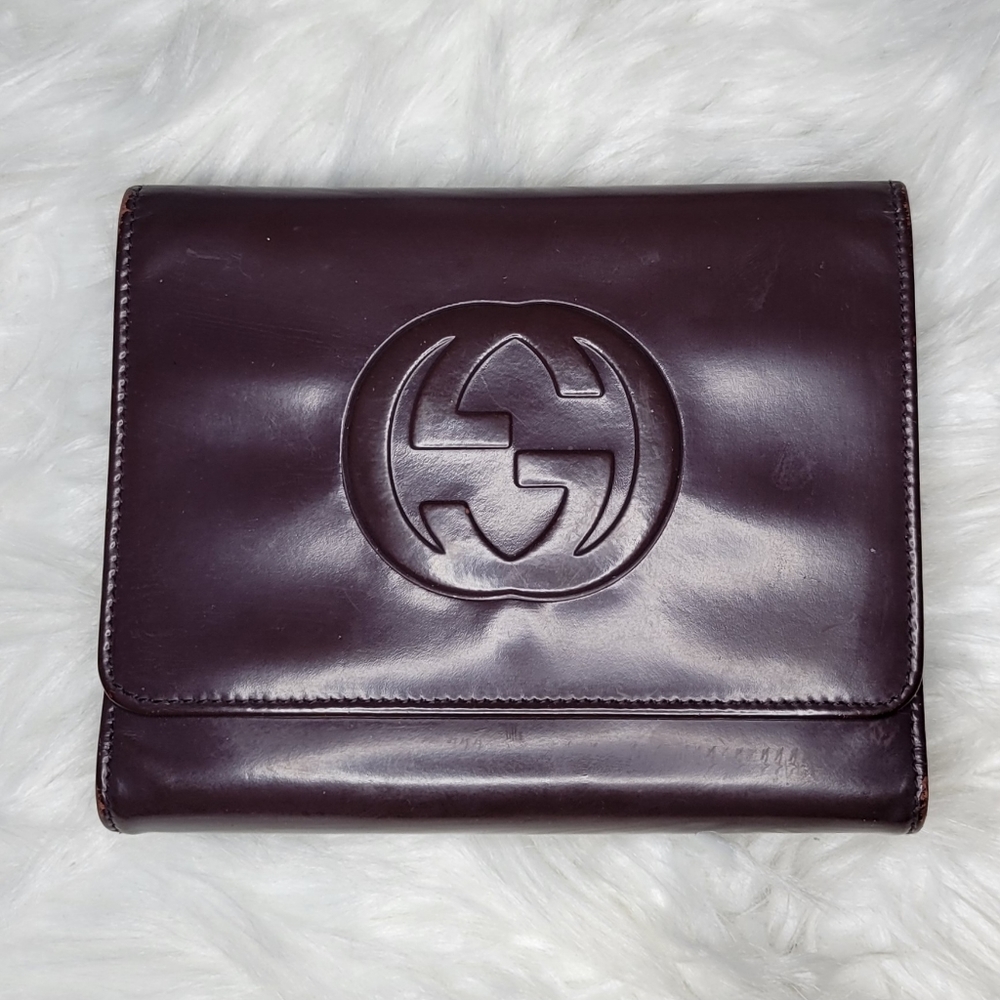 GUCCI Soho Patent Leather Trifold Ring Agenda Purple